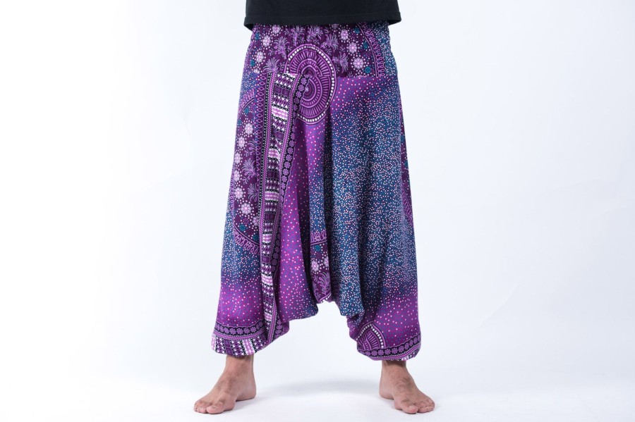 Men HaremPants | Tribal Chakras Drop Crotch Men'S Harem Pants In Purple