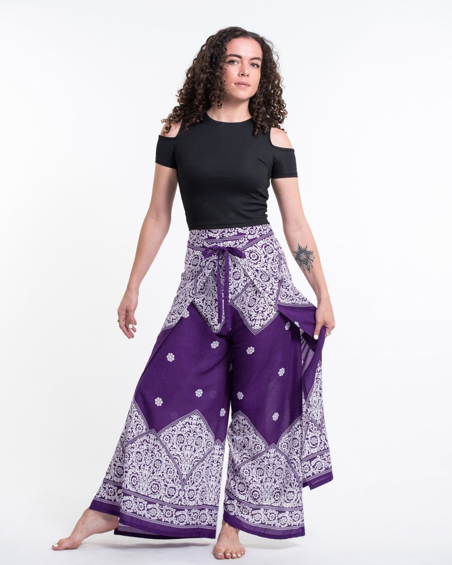 Women HaremPants | Blooming Vines Wrap Palazzo Style Harem Pants In Purple