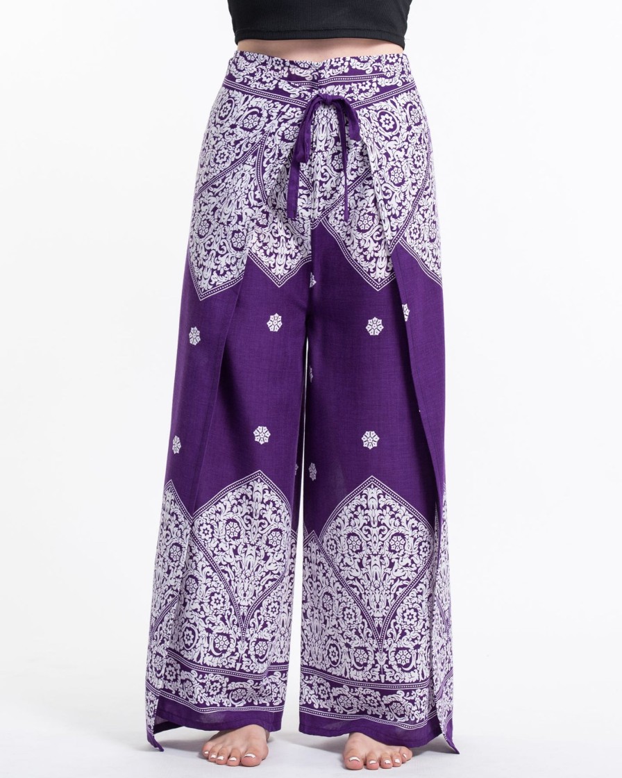 Women HaremPants | Blooming Vines Wrap Palazzo Style Harem Pants In Purple