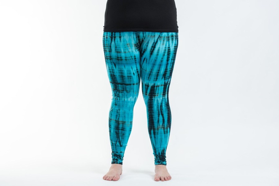 Women HaremPants | Plus Size Lightning Stripes Tie Dye Cotton Leggings In Turquoise