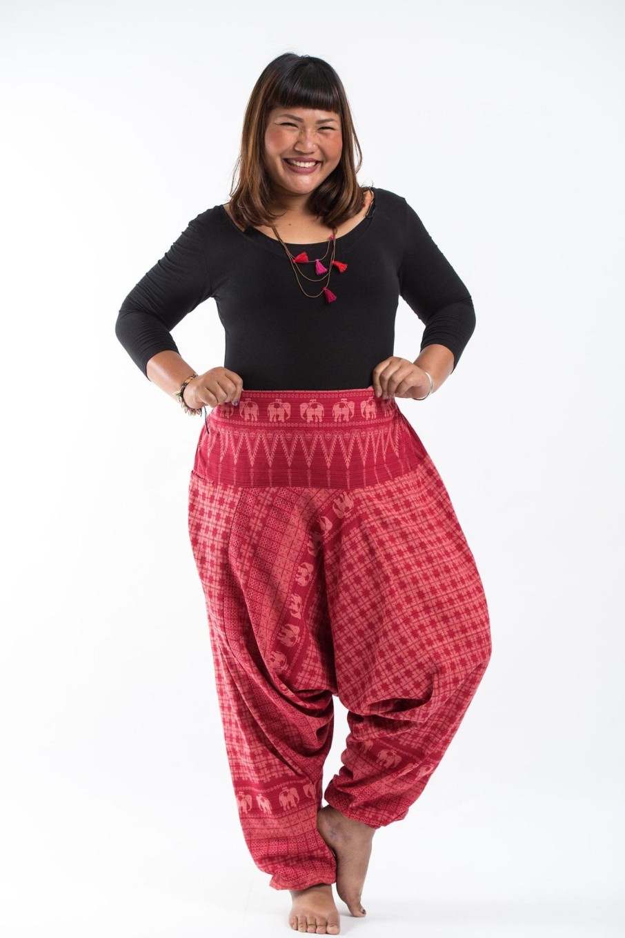 Women HaremPants | Plus Size Hill Tribe Elephant Women'S Elephant Pants In Red