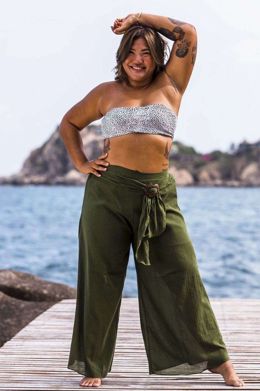 Plus Size HaremPants | Plus Size Women'S Thai Harem Palazzo Pants In Solid Green