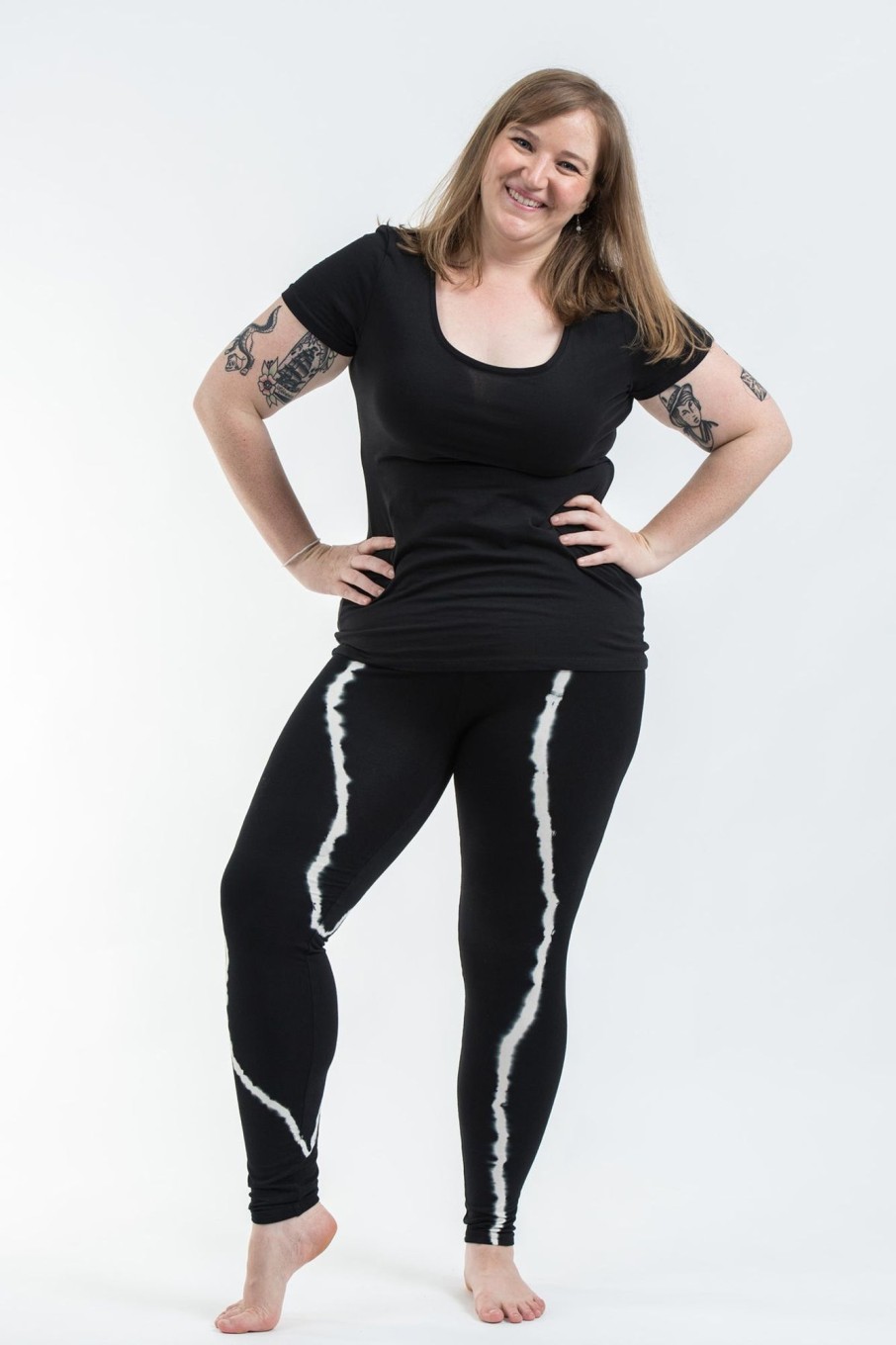 Plus Size HaremPants | Plus Size Black Tie Dye Cotton Leggings In Electra White Black/White