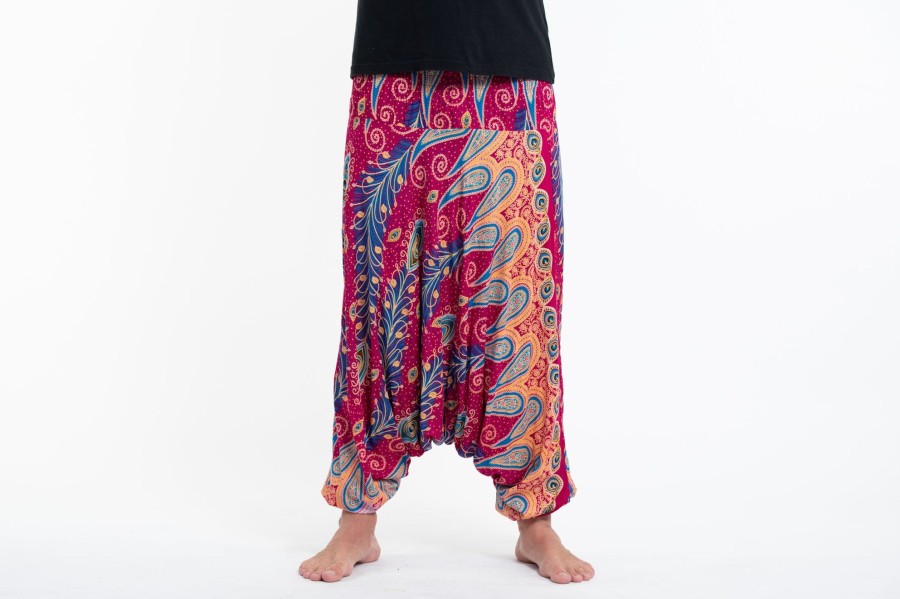 Men HaremPants | Peacock Paisley Drop Crotch Men'S Harem Pants In Pink