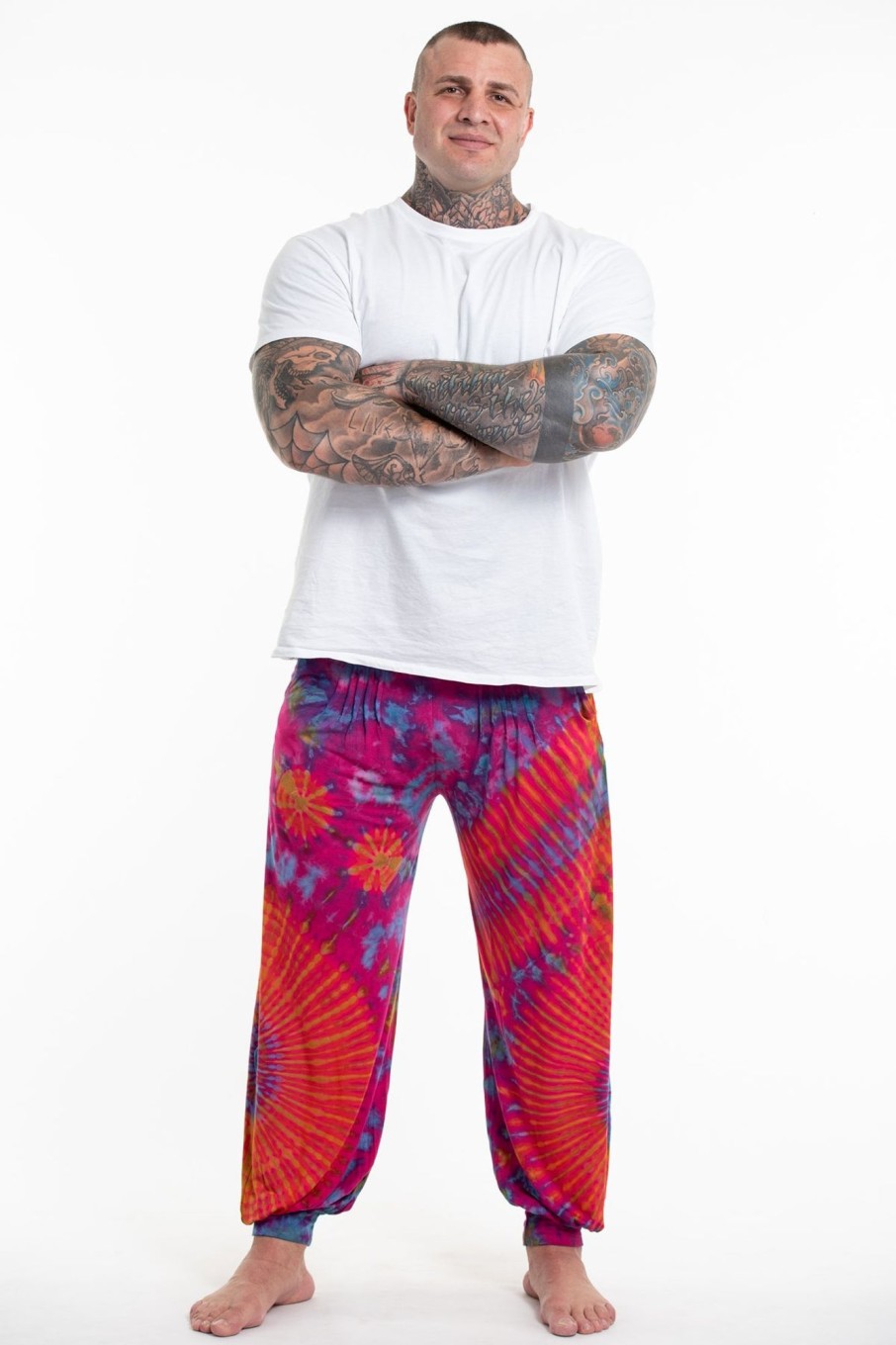 Plus Size HaremPants | Plus Size Tie Dye Cotton Men Harem Pants In Pink