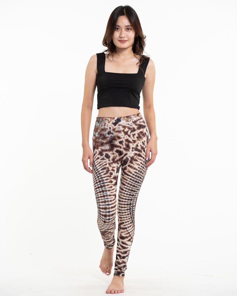 Women HaremPants | Oval Swirls Tie Dye Cotton Leggings In Brown