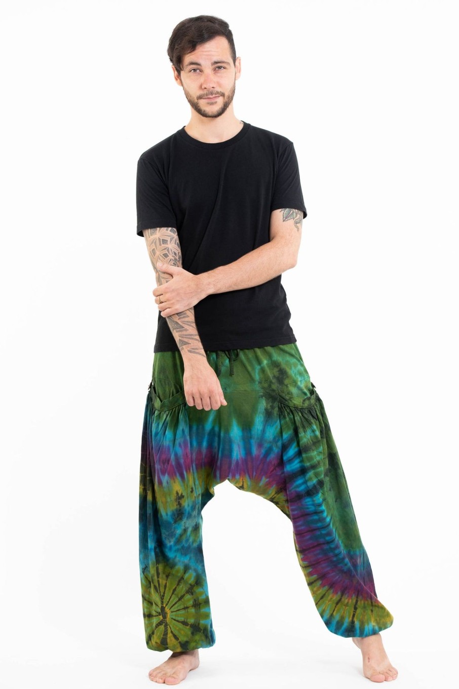 Men HaremPants | Tie Dye Cotton Men Harem Pants In Green Blue