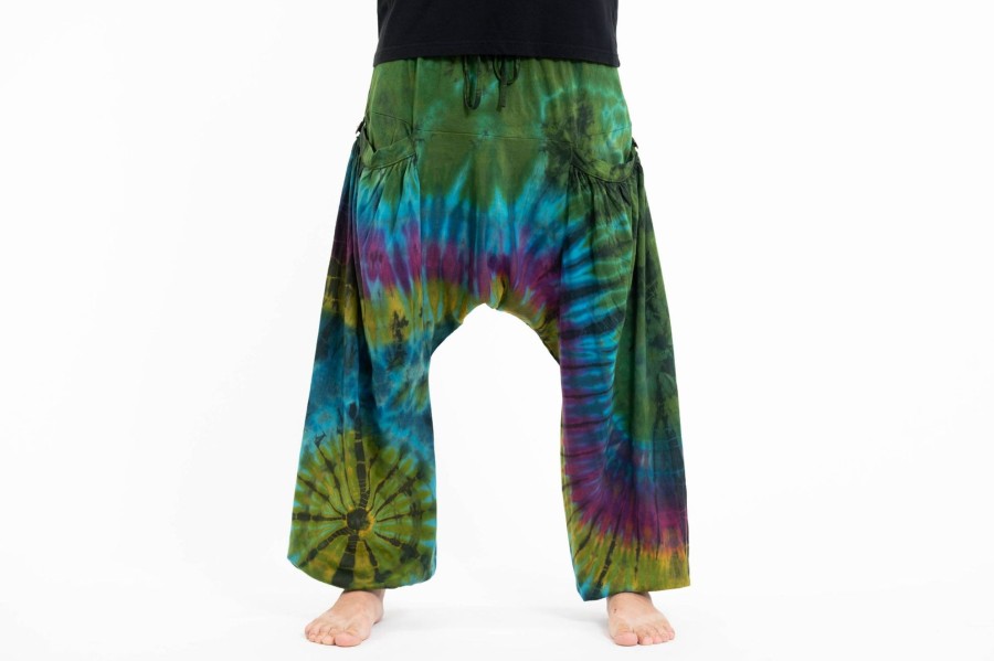 Men HaremPants | Tie Dye Cotton Men Harem Pants In Green Blue