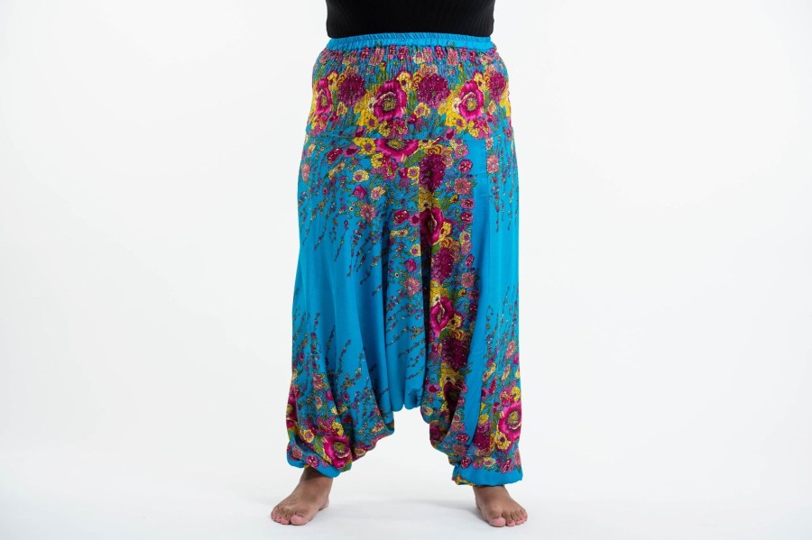 Women HaremPants | Plus Size Floral 2-In-1 Jumpsuit Harem Pants In Ocean Blue