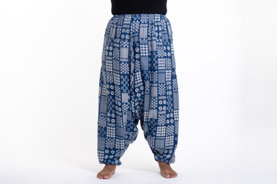 Women HaremPants | Plus Size Patchwork Prints Women'S Low Cut Cotton Harem Pants In Indigo