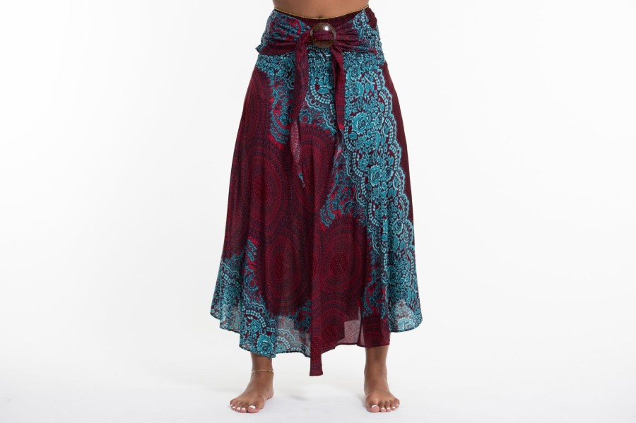 Women HaremPants | Geometric Mandalas Handkerchief Midi Skirt In Red