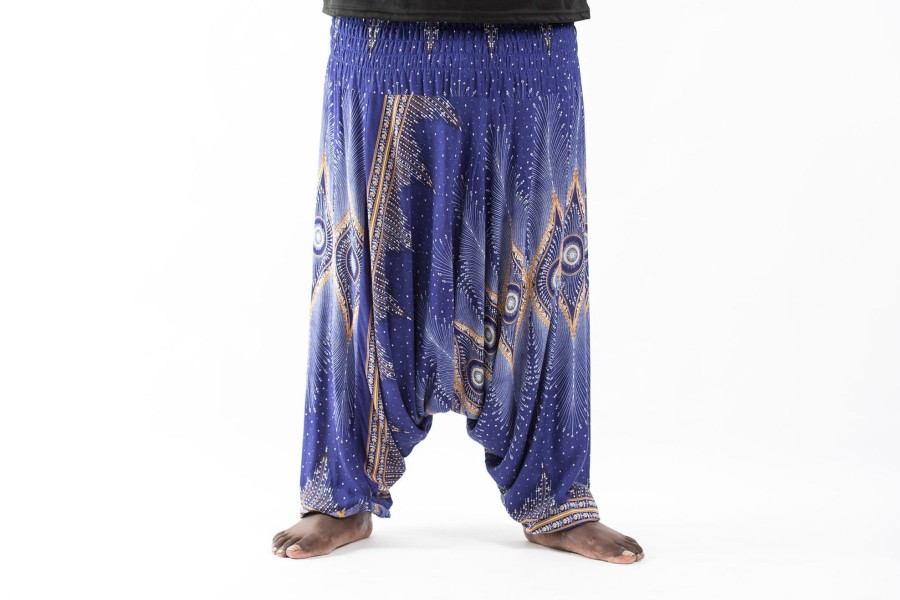 Plus Size HaremPants | Plus Size Diamond Peacock Drop Crotch Men'S Harem Pants In Blue