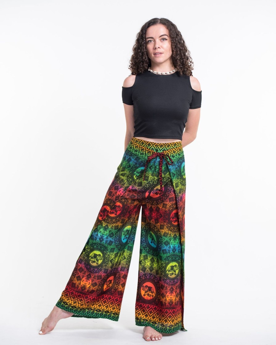 Women HaremPants | Rainbow Elephant Wrap Palazzo Style Elephant Pants In Orange