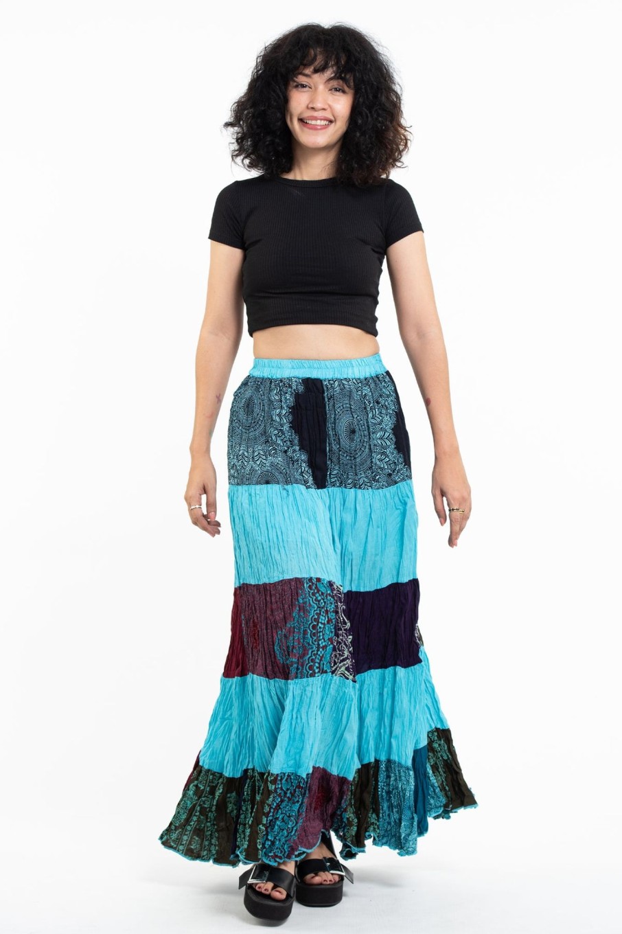 Women HaremPants | Patchwork Long Skirt In Blue