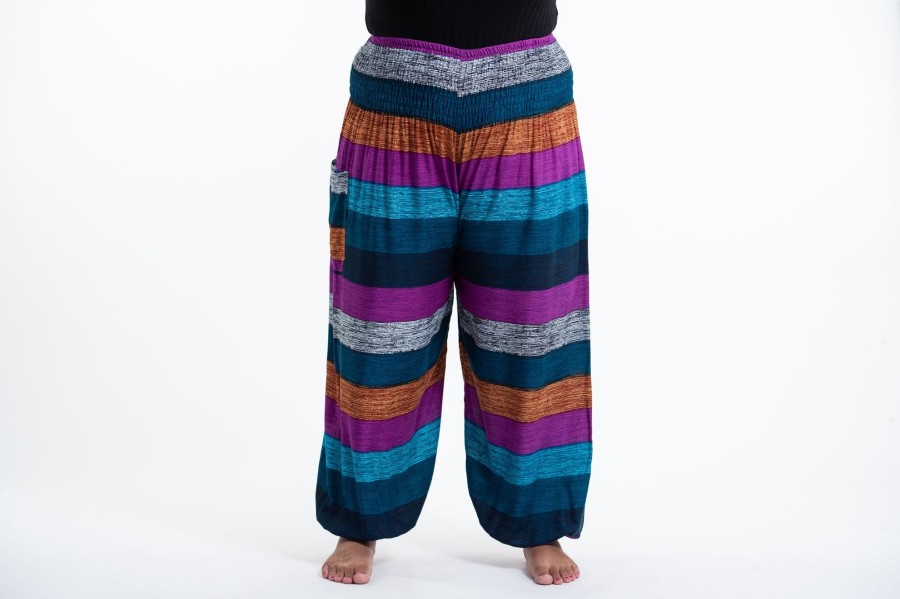 Women HaremPants | Plus Size Boho Striped Women'S Harem Pants In Blue