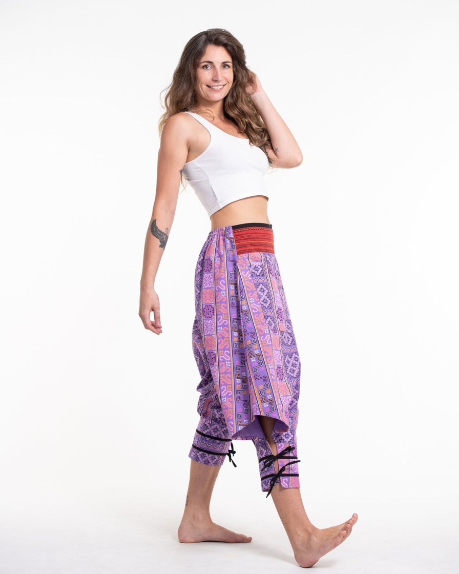 Women HaremPants | Clovers Thai Hill Tribe Fabric Women'S Harem Pants With Ankle Straps In Light Purple