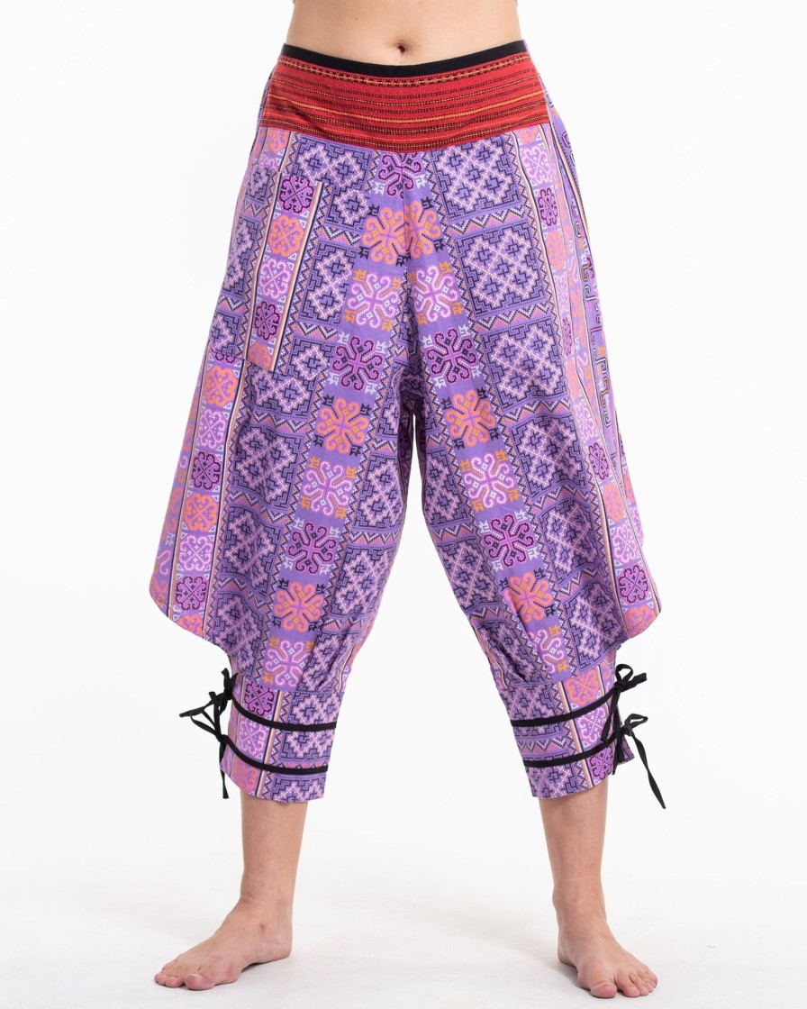 Women HaremPants | Clovers Thai Hill Tribe Fabric Women'S Harem Pants With Ankle Straps In Light Purple