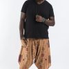 Plus Size HaremPants | Plus Size Thai Hill Tribe Fabric Men Harem Pants With Ankle Straps In Beige