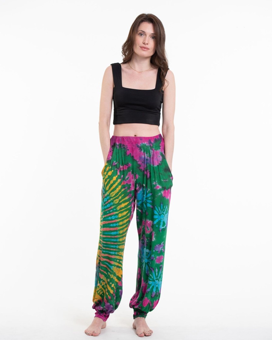 Women HaremPants | Tie Dye Cotton Women Harem Pants In Green