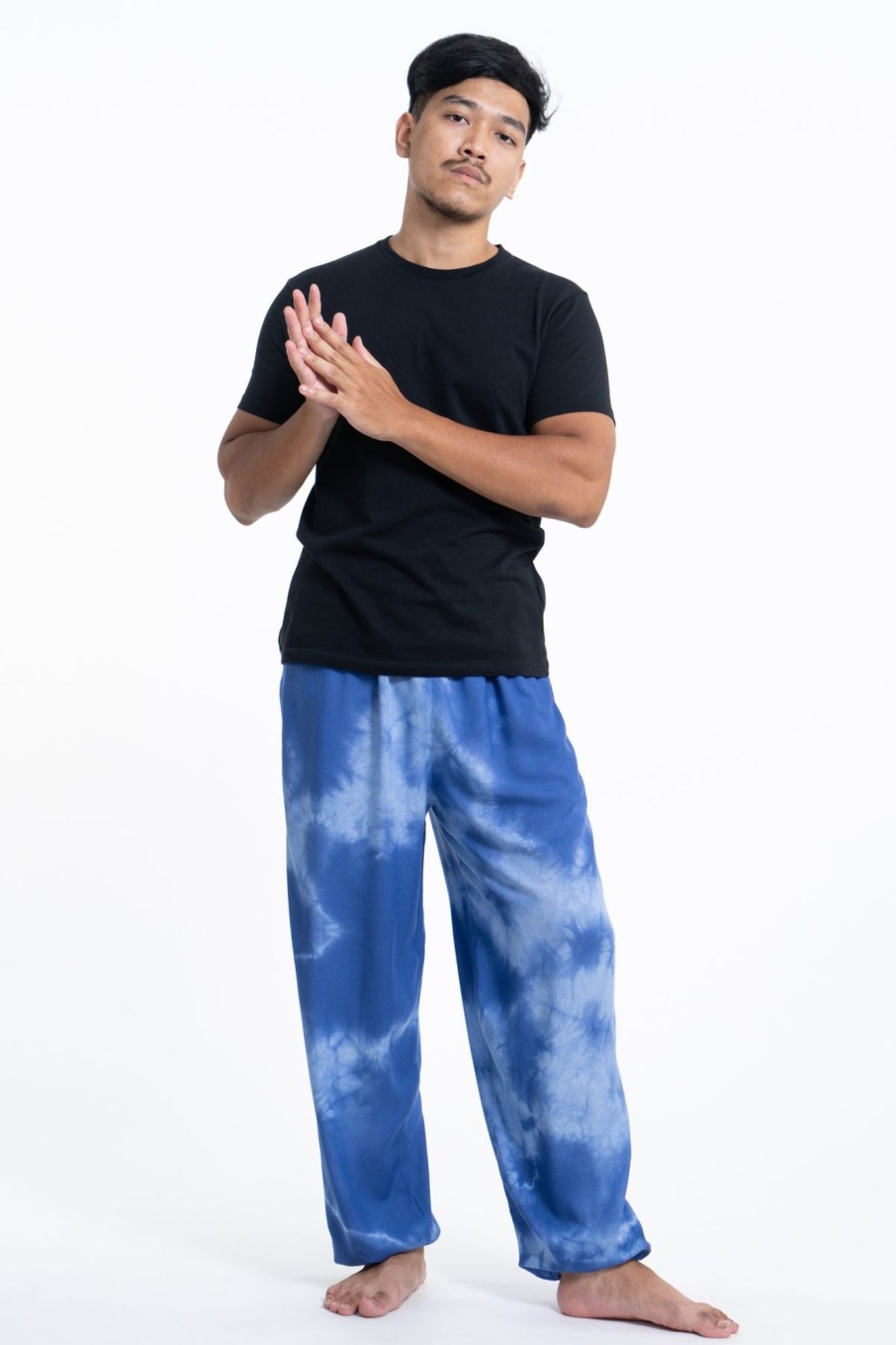 Men HaremPants | Tie Dye Drawstring Men'S Yoga Massage Pants In Blue