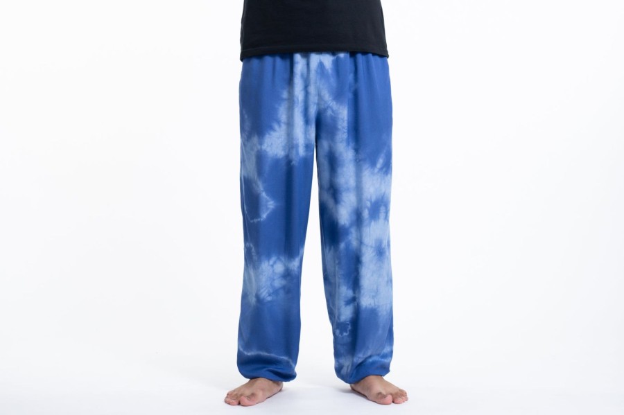 Men HaremPants | Tie Dye Drawstring Men'S Yoga Massage Pants In Blue