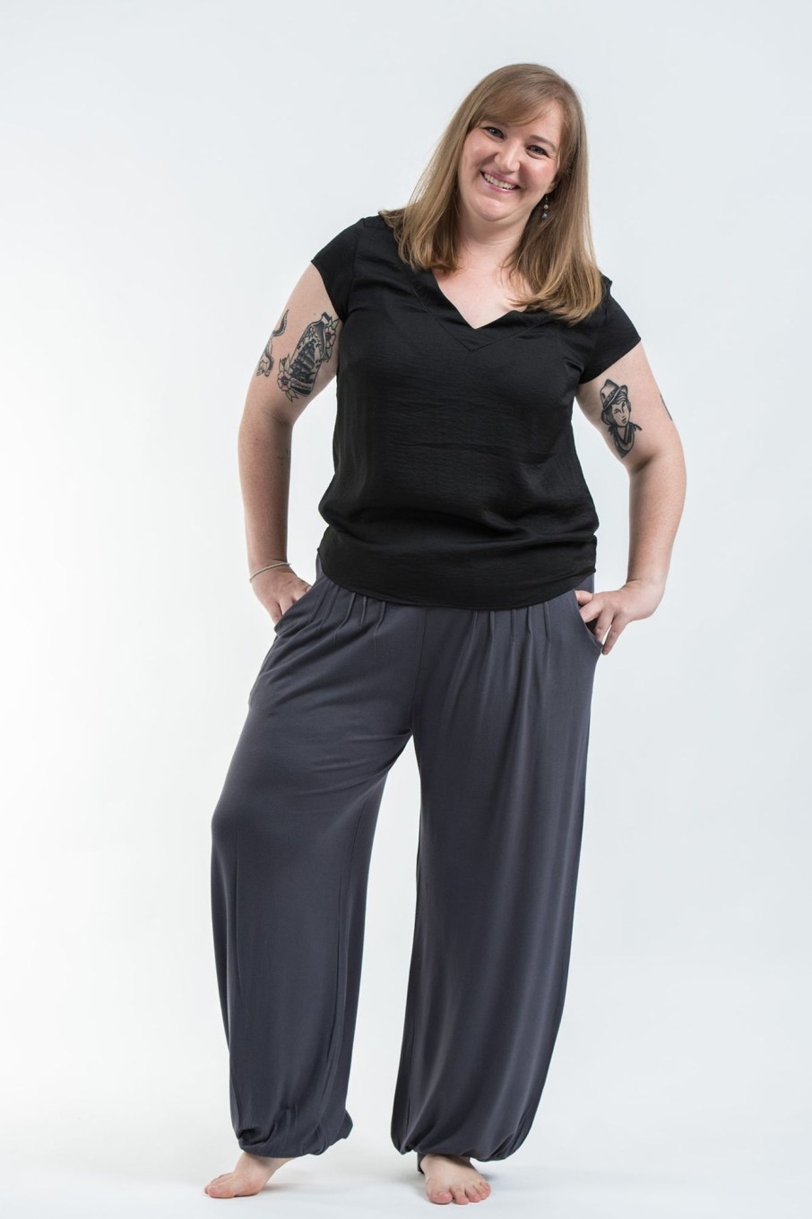 Plus Size HaremPants | Plus Size Cotton Women Harem Pants In Solid Gray