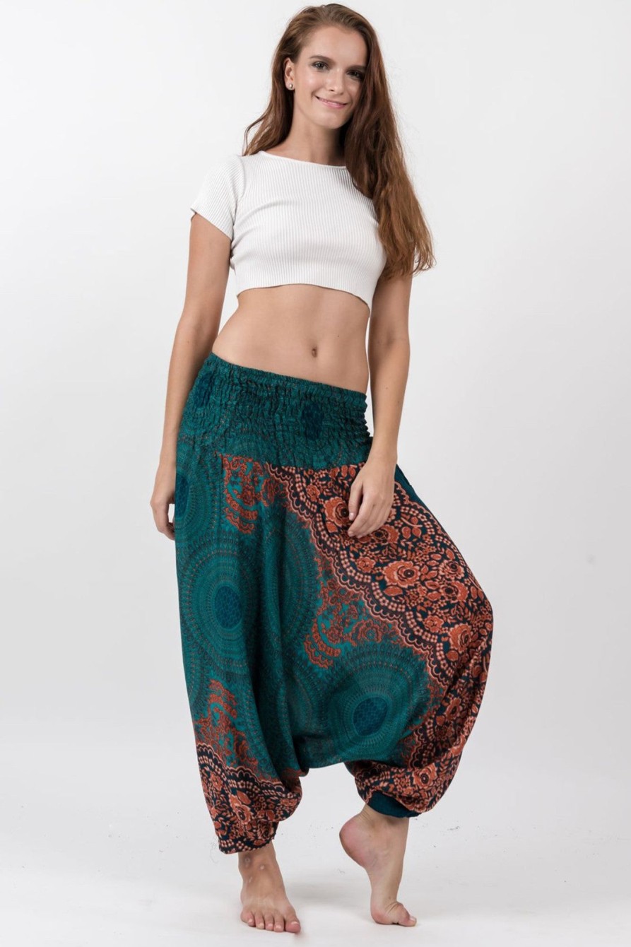 Women HaremPants | Geometric Mandalas 2-In-1 Jumpsuit Harem Pants In Turquoise