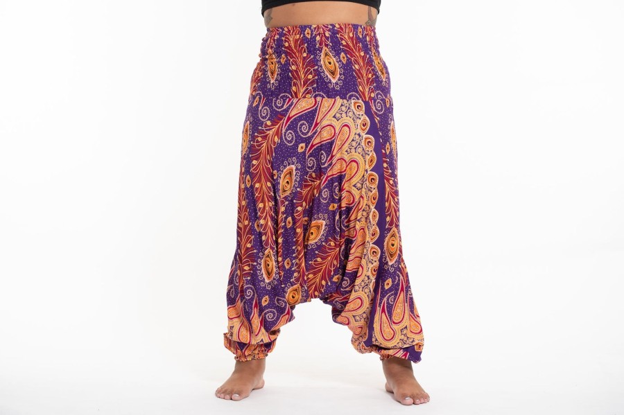 Women HaremPants | Plus Size Peacock Paisley 2-In-1 Jumpsuit Harem Pants In Purple