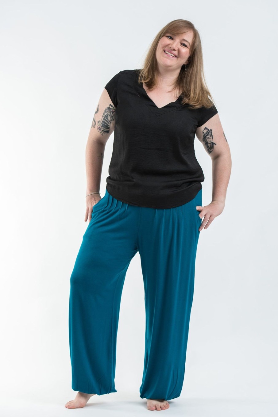 Plus Size HaremPants | Plus Size Cotton Women Harem Pants In Solid Blue