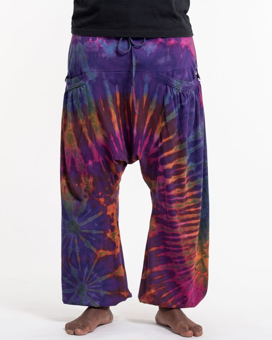 Men HaremPants | Tie Dye Cotton Men Harem Pants In Purple Rainbow