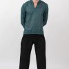 Men HaremPants | Mens Yoga Shirts Nehru Collared In Dark Teal