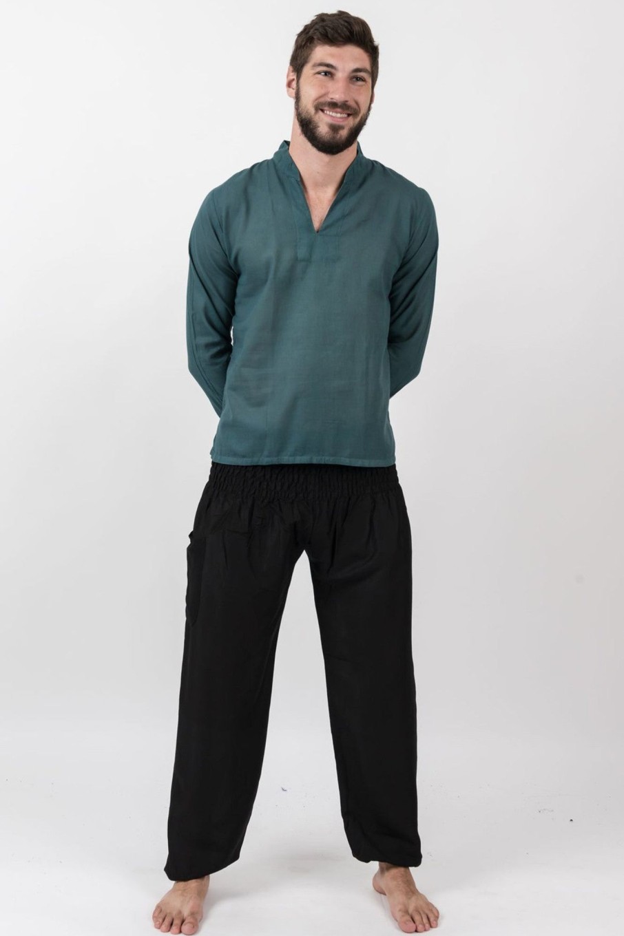 Men HaremPants | Mens Yoga Shirts Nehru Collared In Dark Teal