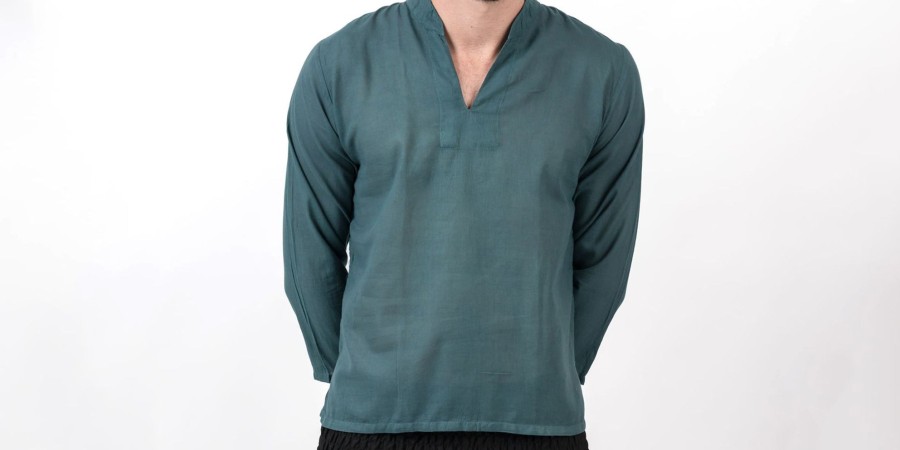 Men HaremPants | Mens Yoga Shirts Nehru Collared In Dark Teal