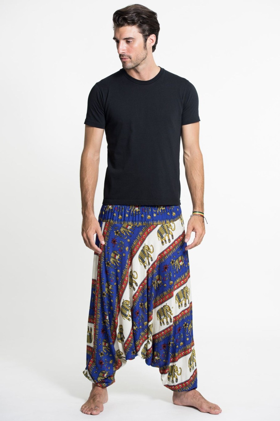 Men HaremPants | Elephant Bliss Drop Crotch Men'S Elephant Pants In Blue