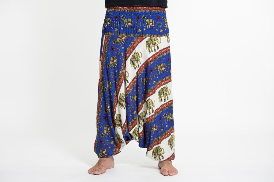 Men HaremPants | Elephant Bliss Drop Crotch Men'S Elephant Pants In Blue