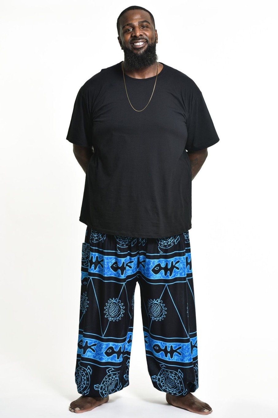 Plus Size HaremPants | Plus Size Turtle Print Men'S Harem Pants In Blue