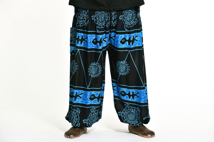 Plus Size HaremPants | Plus Size Turtle Print Men'S Harem Pants In Blue