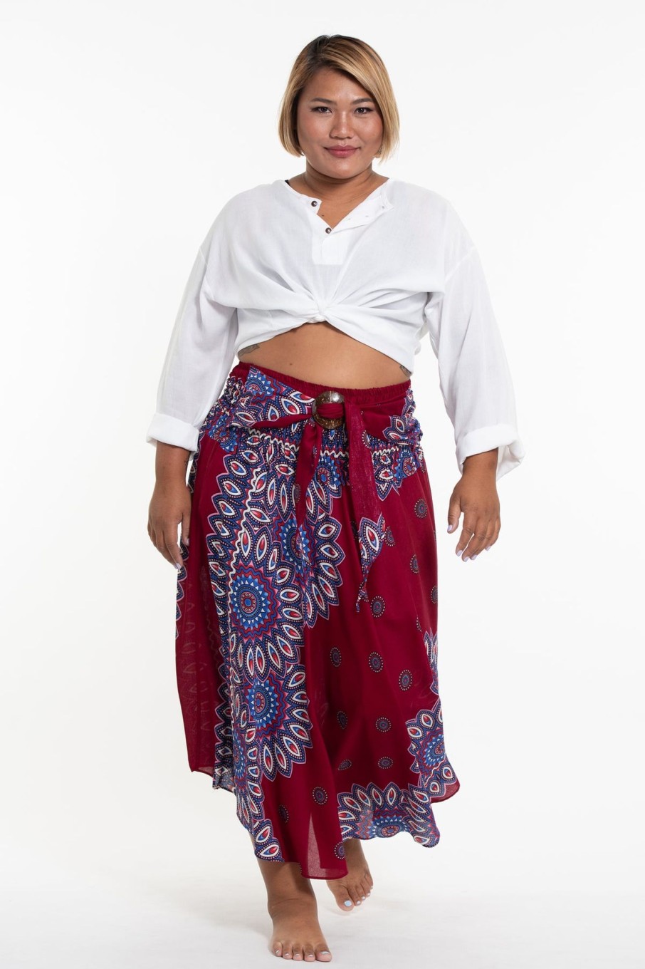 Plus Size HaremPants | Plus Size Mandalas Handkerchief Midi Skirt In Red