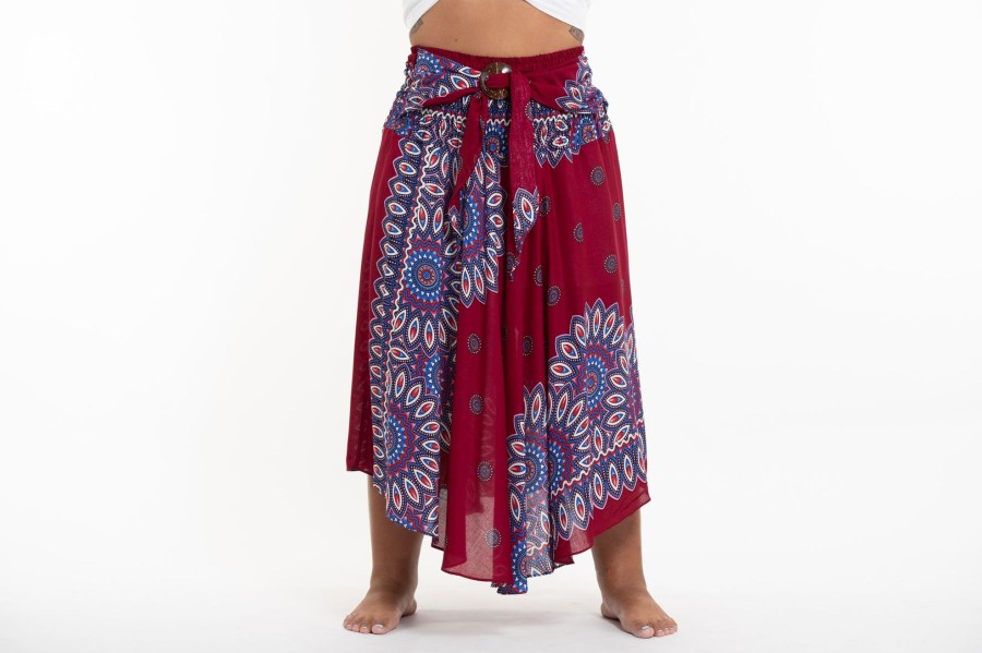 Plus Size HaremPants | Plus Size Mandalas Handkerchief Midi Skirt In Red