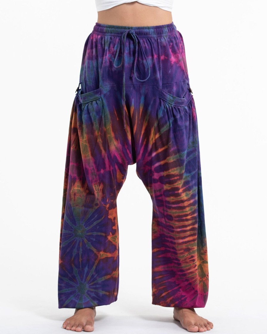 Women HaremPants | Tie Dye Cotton Women Harem Pants In Purple Rainbow