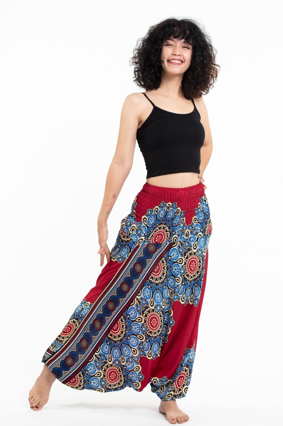 Women HaremPants | Peony Mandalas 2-In-1 Jumpsuit Harem Pants In Red