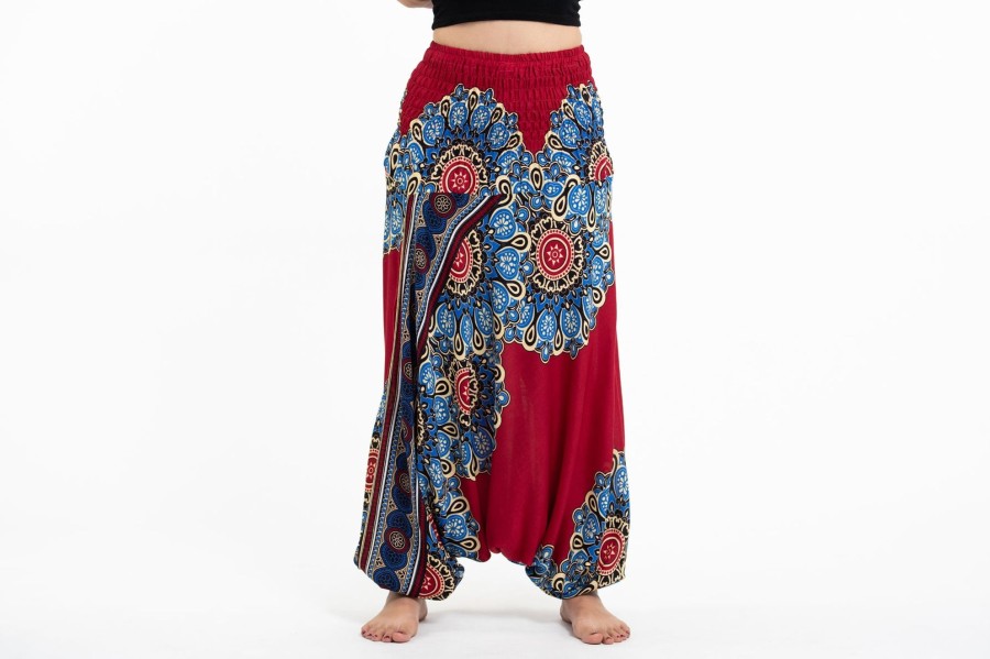 Women HaremPants | Peony Mandalas 2-In-1 Jumpsuit Harem Pants In Red