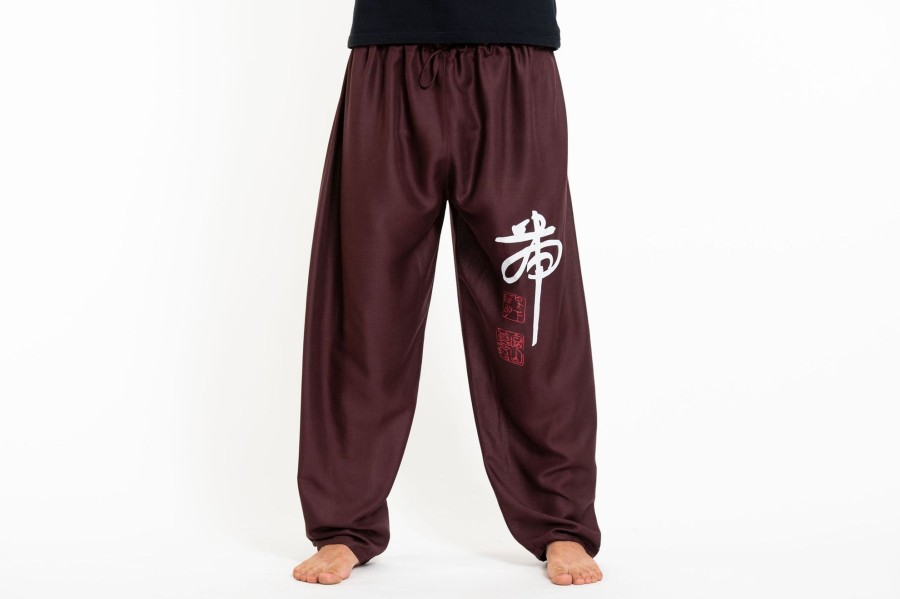 Men HaremPants | Chinese Writing Men'S Thai Yoga Pants In Brown