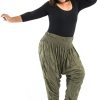 Plus Size HaremPants | Plus Size Crinkled Cotton Harem Pants In Green