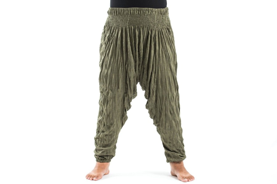 Plus Size HaremPants | Plus Size Crinkled Cotton Harem Pants In Green