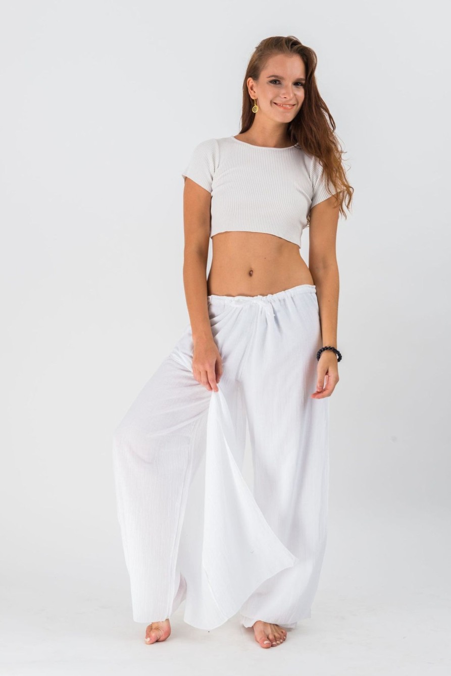 Women HaremPants | Women'S Thai Harem Double Layers Palazzo Pants In Solid White