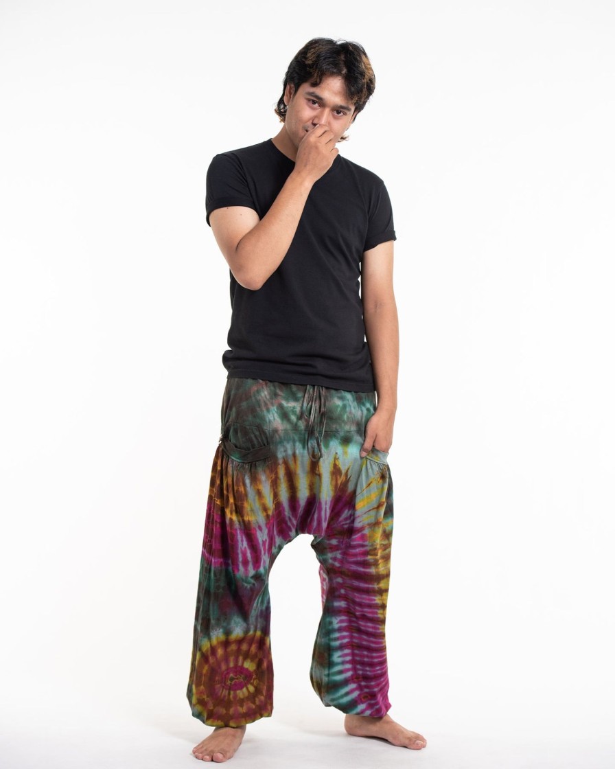 Men HaremPants | Tie Dye Cotton Men Harem Pants In Green Pink