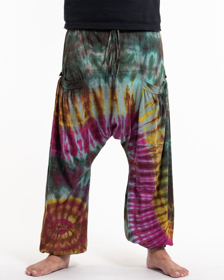 Men HaremPants | Tie Dye Cotton Men Harem Pants In Green Pink