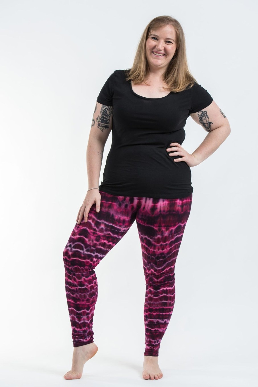 Women HaremPants | Plus Size Melting Stripes Tie Dye Cotton Leggings In Magenta