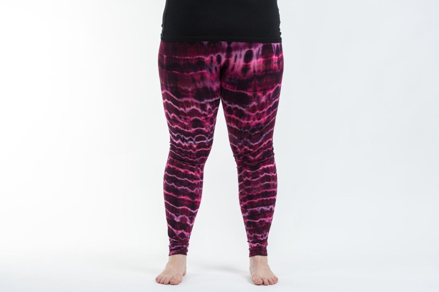 Women HaremPants | Plus Size Melting Stripes Tie Dye Cotton Leggings In Magenta